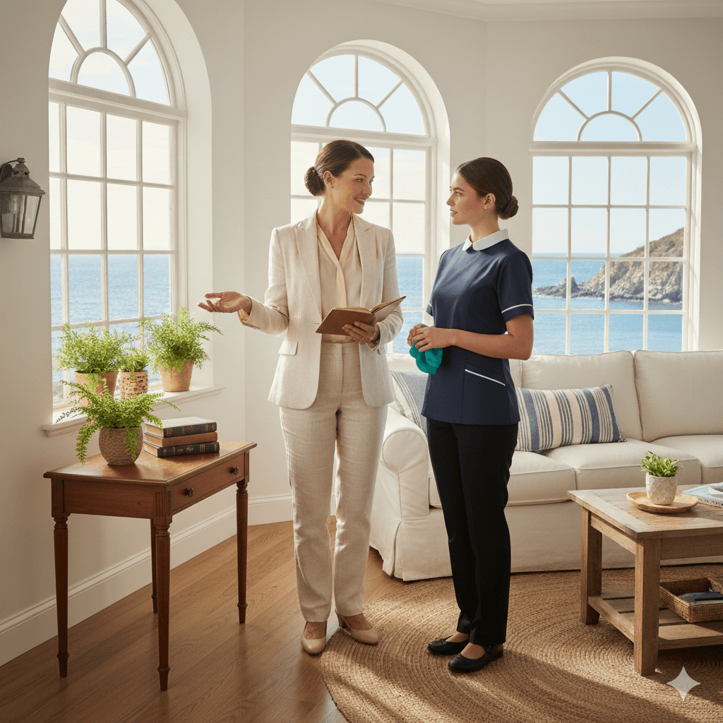 Household consultant training staff in an elegant home